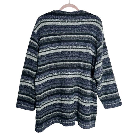 Les Tricots Boz 90s Y2k Blue Stripe Oversized Cardigan Sweater Womens 2X - Picture 3 of 6